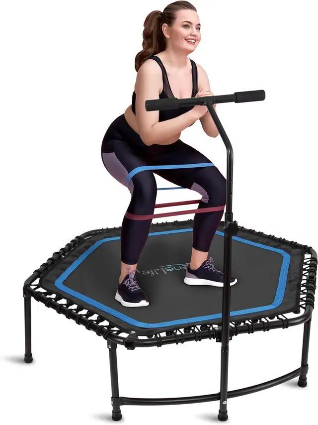 Main image of SereneLife 40/48" Foldable Mini Trampoline - Compact Fitness Trampoline for Kids Adults, Exercise Bungee Rebounder with Adjustable Foam Handle, Indoor/Garden Workout Equipment, Max Load 264 lbs