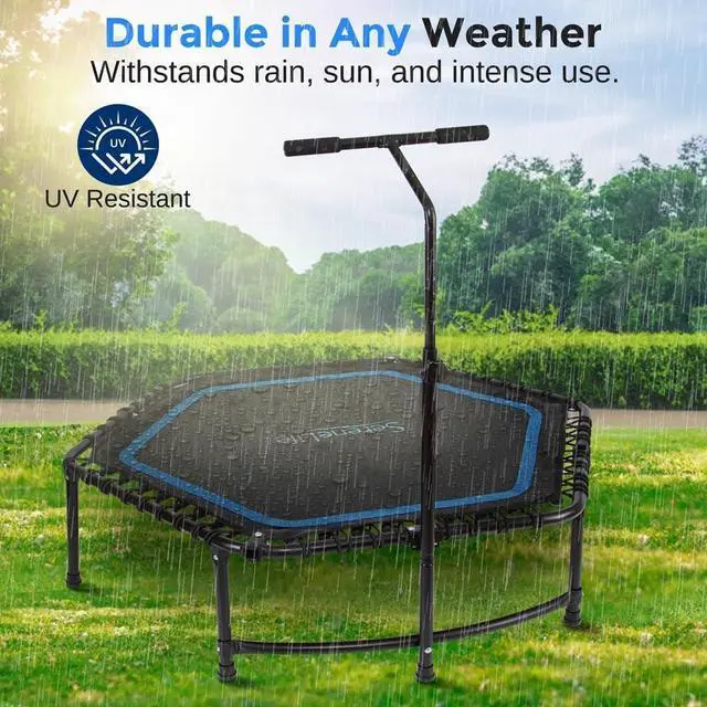 Alt view image 4 of 7 - SereneLife 40/48" Foldable Mini Trampoline - Compact Fitness Trampoline for Kids Adults, Exercise Bungee Rebounder with Adjustable Foam Handle, Indoor/Garden Workout Equipment, Max Load 264 lbs