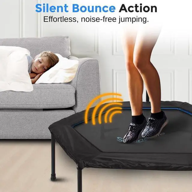 Alt view image 5 of 7 - SereneLife 40/48" Foldable Mini Trampoline - Compact Fitness Trampoline for Kids Adults, Exercise Bungee Rebounder with Adjustable Foam Handle, Indoor/Garden Workout Equipment, Max Load 264 lbs