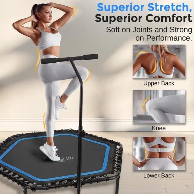 Alt view image 6 of 7 - SereneLife 40/48" Foldable Mini Trampoline - Compact Fitness Trampoline for Kids Adults, Exercise Bungee Rebounder with Adjustable Foam Handle, Indoor/Garden Workout Equipment, Max Load 264 lbs