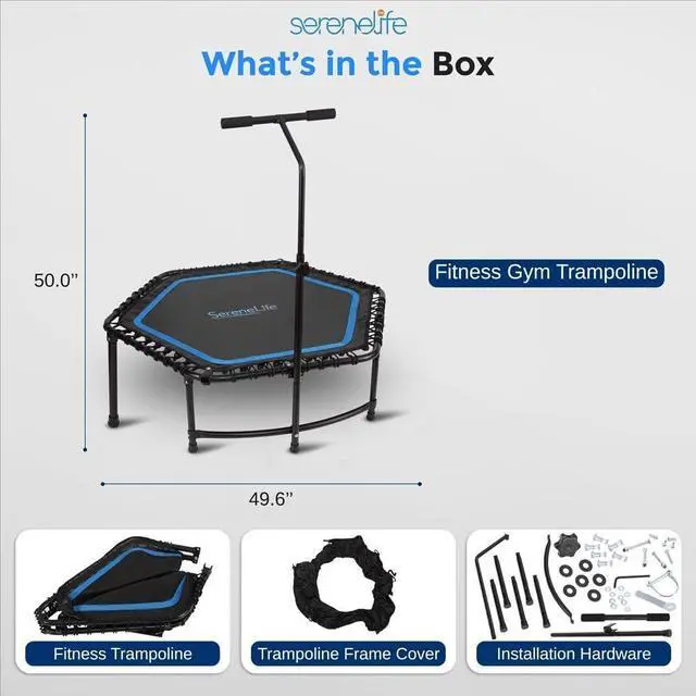 Alt view image 7 of 7 - SereneLife 40/48" Foldable Mini Trampoline - Compact Fitness Trampoline for Kids Adults, Exercise Bungee Rebounder with Adjustable Foam Handle, Indoor/Garden Workout Equipment, Max Load 264 lbs