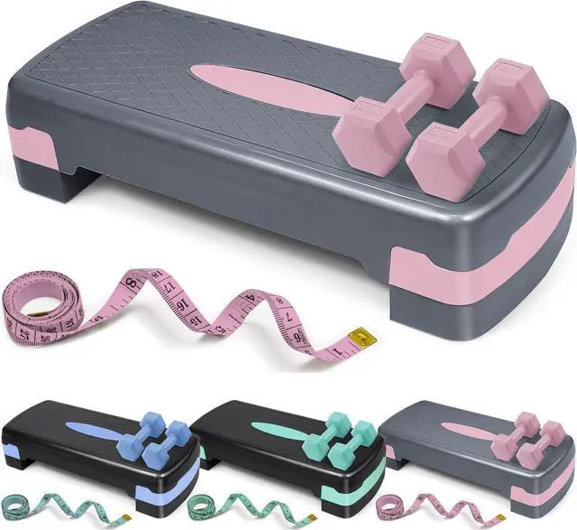 Main image of Aerobic Stepper Set with Dumbbells & Measuring Tape, Adjustable Height 2 Level Risers Workout Exercise Step Platform, 3 Colors, the Ultimate Gift for a Joyful Holiday and Merry Christmas