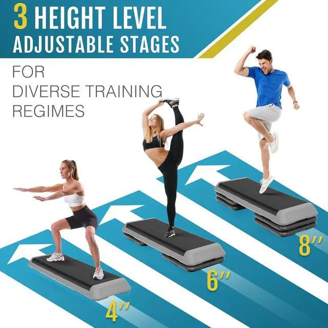Alt view image 3 of 7 - F2C 43 inch Aerobic Exercise Step Platform Adjustable Height Stepper Exercise Workout Step Bench with 4 Risers 4" - 6" - 8" Large Fitness Exercise Stair Step for Home Gym Fitness Training
