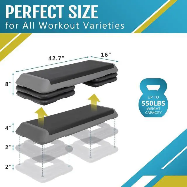 Alt view image 4 of 7 - F2C 43 inch Aerobic Exercise Step Platform Adjustable Height Stepper Exercise Workout Step Bench with 4 Risers 4" - 6" - 8" Large Fitness Exercise Stair Step for Home Gym Fitness Training