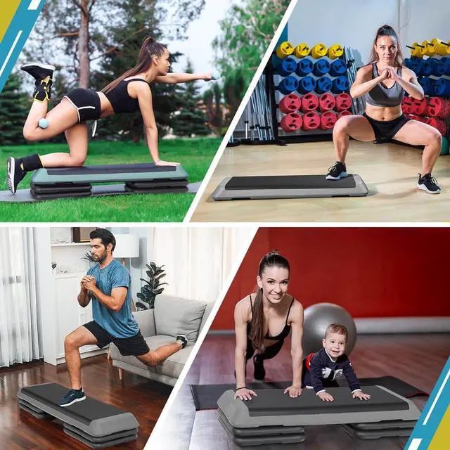 Alt view image 6 of 7 - F2C 43 inch Aerobic Exercise Step Platform Adjustable Height Stepper Exercise Workout Step Bench with 4 Risers 4" - 6" - 8" Large Fitness Exercise Stair Step for Home Gym Fitness Training