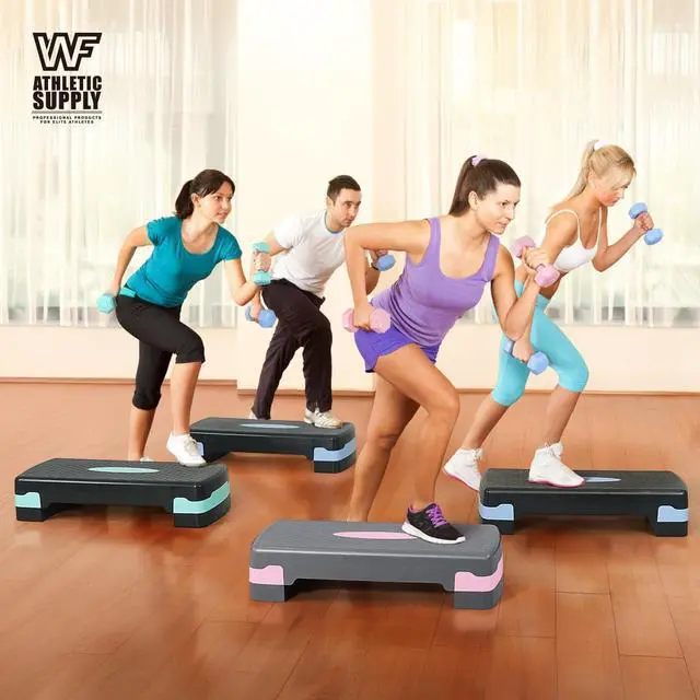 Alt view image 7 of 7 - Aerobic Stepper Set with Dumbbells & Measuring Tape, Adjustable Height 2 Level Risers Workout Exercise Step Platform, 3 Colors, the Ultimate Gift for a Joyful Holiday and Merry Christmas