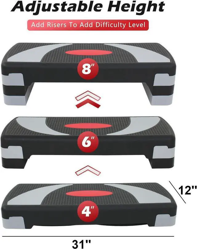 Alt view image 3 of 7 - ZENY 31 Aerobic Step Platform, Adjustable Exercise Workout Stepper with Stable Risers, Stand Up Steppers for Exercise at Home, Fitness Equipment for Home Gym