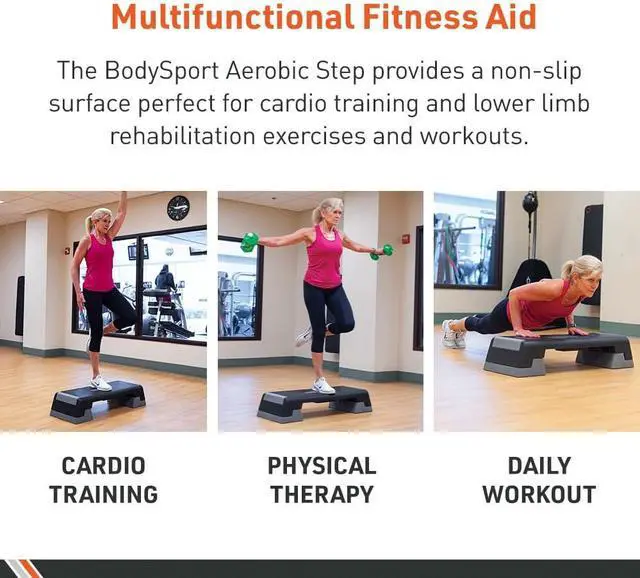 Alt view image 5 of 7 - Body Sport® Aerobic Step  Step Aerobics Platform  Workout Equipment  Exercise Step Platform  Gray/Black