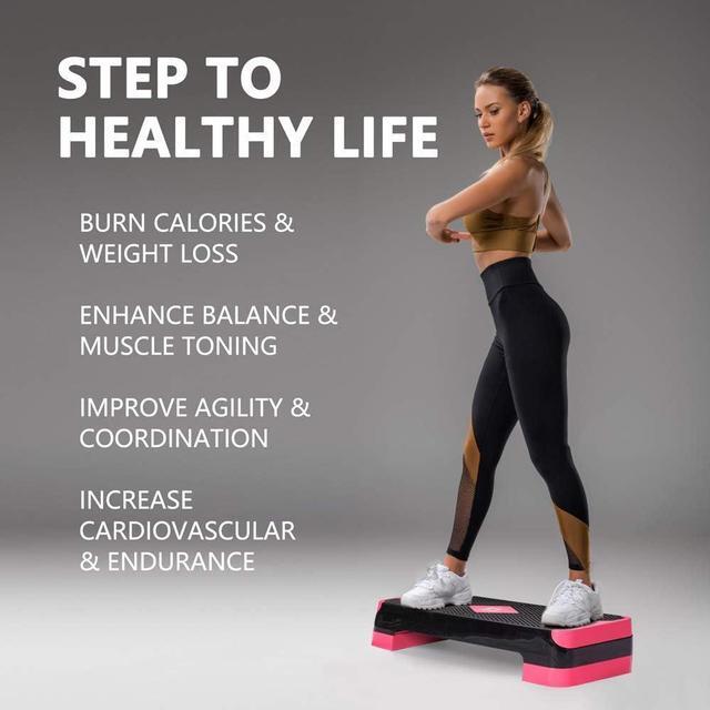Alt view image 6 of 7 - Adjustable Workout Aerobic Stepper, Aerobic Exercise Step Platform with 2 Risers, Exercise Step Deck for Fitness, 26.5" Trainer Stepper with Non-Slip Surface Home Gym & Extra Risers Options