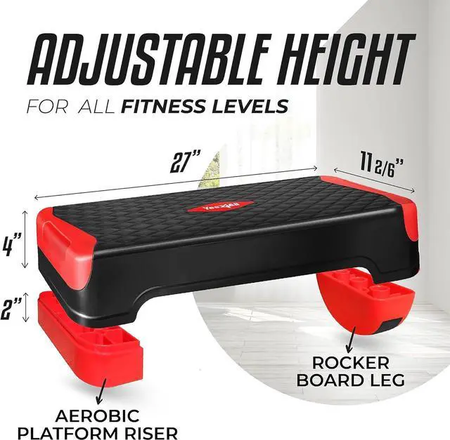Alt view image 2 of 7 - Yes4All 2-in-1 Adjustable Aerobic Step Platform Fitness Exercise Stepper with Rocker Balance Board Legs for Home Workout, Step Exercise & Balance Training