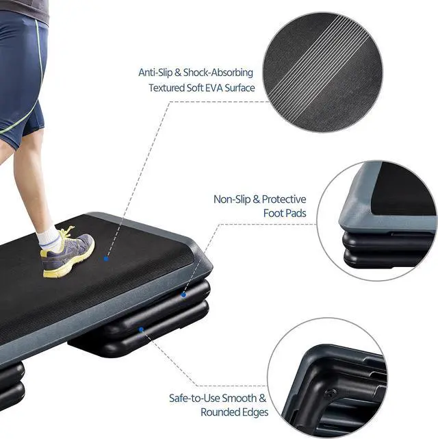 Alt view image 5 of 7 - Yaheetech Aerobic Stepper, 4-6-8in Height-Adjustable Aerobic Exercise Step Platform Health Club Size w/Risers & Non-Slip Surface & Non-Marking Feet for Home Gym Workout & Training