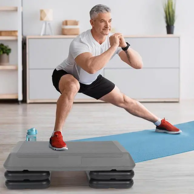 Alt view image 3 of 7 - 28.5'' Exercise Step Platform Aerobic Stepper Workout Step Up Box for Home Gym, Circuit Size Steppers Bench, 4 Stackable Risers, 3 Levels 4"-6"-8" Height Adjustable Fitness Stair