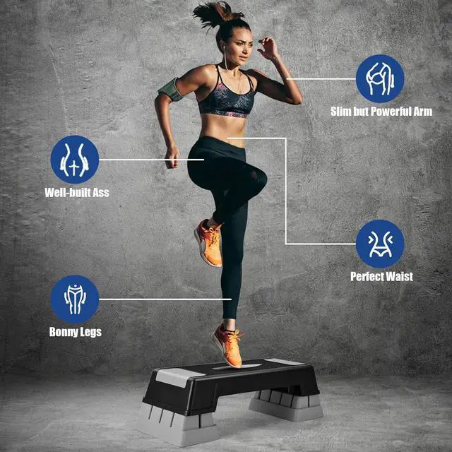 Alt view image 7 of 7 - Aerobic Step Platform for Exercise w/Risers, Workout Step Height Adjustable 5"-7"-9", Fitness Step 450lbs Capacity, Non-slip Exercise Step Deck for Home/Gym