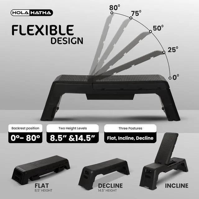 Alt view image 3 of 7 - HolaHatha Adjustable Multi-Functional Exercise Bench 440 Pound Capacity Foldable Incline Deck, 8.5 to 14.5 Inch Height, Compact Design,