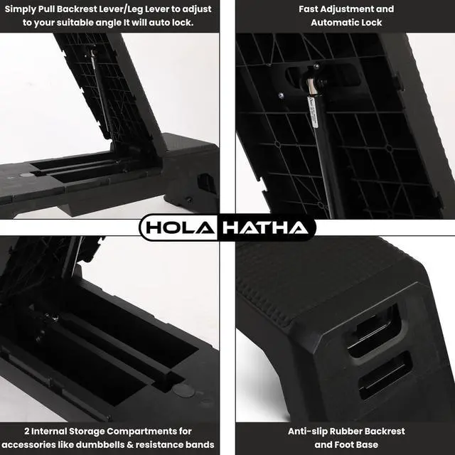 Alt view image 6 of 7 - HolaHatha Adjustable Multi-Functional Exercise Bench 440 Pound Capacity Foldable Incline Deck, 8.5 to 14.5 Inch Height, Compact Design,