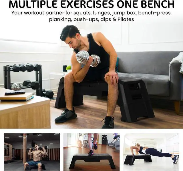 Alt view image 7 of 7 - HolaHatha Adjustable Multi-Functional Exercise Bench 440 Pound Capacity Foldable Incline Deck, 8.5 to 14.5 Inch Height, Compact Design,