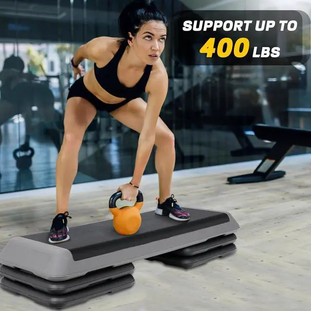 Alt view image 3 of 7 - 43" Workout Aerobic Exercise Step Platform, Adjustable Aerobic Steppers for Exercise with 4 Removable Risers for Home Gym Strength Training
