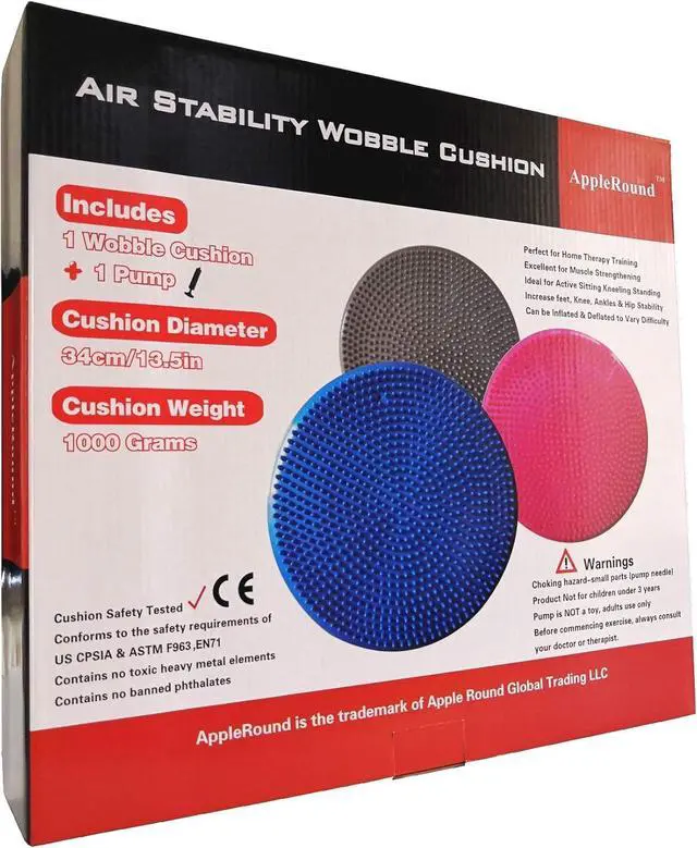 Alt view image 4 of 4 - AppleRound Inflated Wobble Cushion with Hand Pump, Air Stability Board (Extra Thick), Core Balance Disc for Adults, Sensory Wiggle Seat for Kids, Flexible Seating for All Age, 13.5in / 34cm Diameter