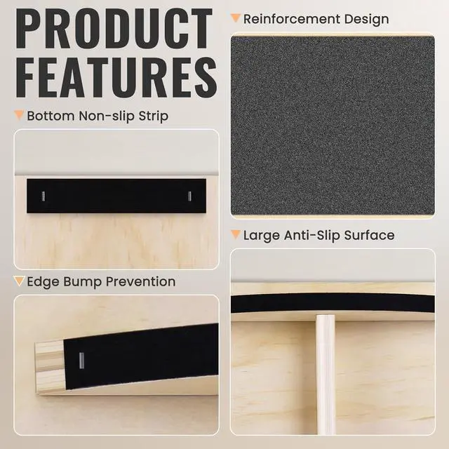 Alt view image 4 of 7 - Balance Board Professional Wobble Board for Adults Anti-Slip 350LBS Balance Boards for Physical Therapy Standing Desk Core Strength Wooden Balance Board Rocker Board