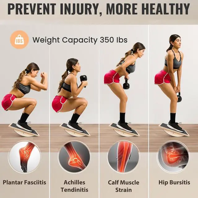 Alt view image 5 of 7 - Balance Board Professional Wobble Board for Adults Anti-Slip 350LBS Balance Boards for Physical Therapy Standing Desk Core Strength Wooden Balance Board Rocker Board