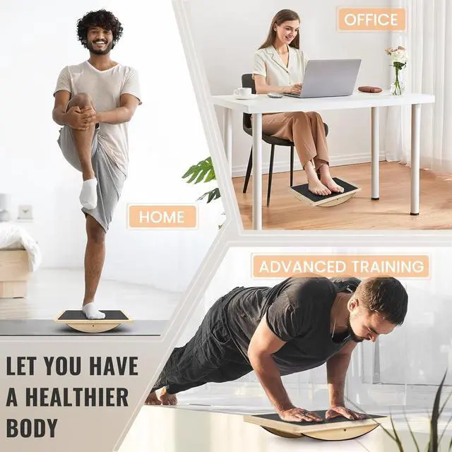 Alt view image 7 of 7 - Balance Board Professional Wobble Board for Adults Anti-Slip 350LBS Balance Boards for Physical Therapy Standing Desk Core Strength Wooden Balance Board Rocker Board