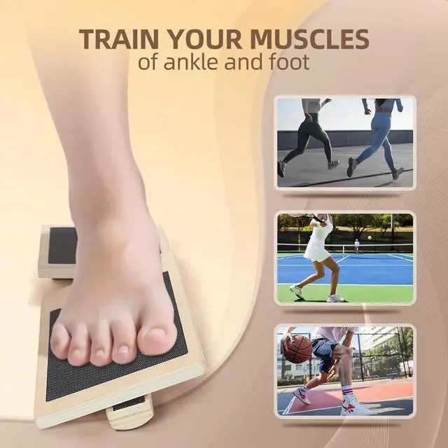 Alt view image 4 of 7 - Ankle Strengthener Exerciser for Sprained, Single Foot Balance Board, Non-Slip Wood Wobble Board., BLACK