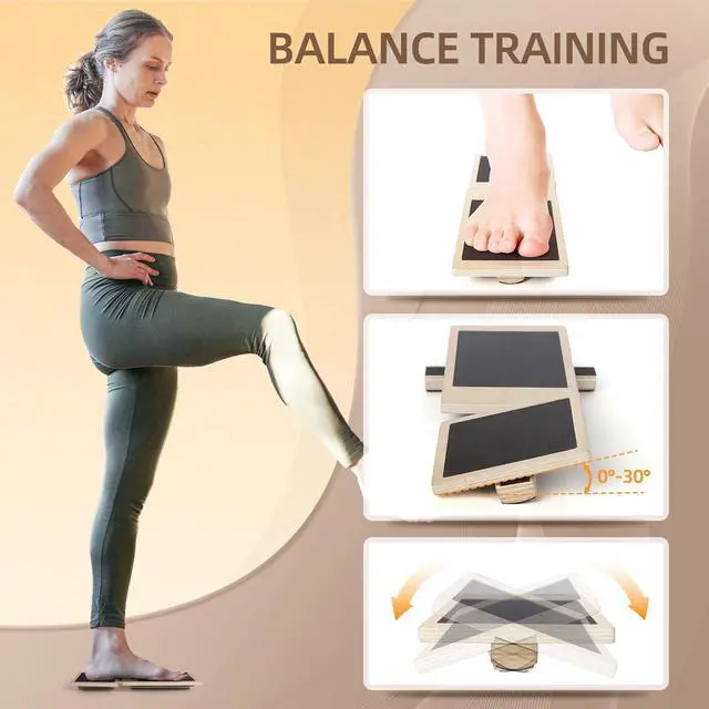 Alt view image 2 of 7 - Ankle Strengthener Exerciser for Sprained, Single Foot Balance Board, Non-Slip Wood Wobble Board., BLACK