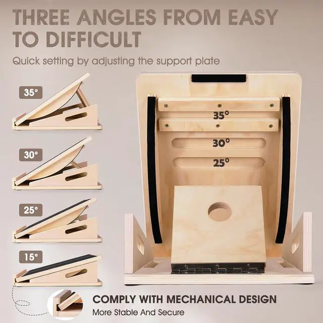 Alt view image 3 of 7 - 2-in-1 Professional Wooden Balance Board & Slant Board, Four Adjustable Incline Board and Calf Stretcher, Stretch Board for Knees Ankle Heel Feet Leg