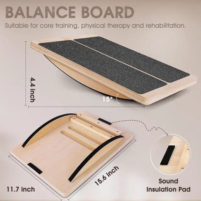 Alt view image 4 of 7 - 2-in-1 Professional Wooden Balance Board & Slant Board, Four Adjustable Incline Board and Calf Stretcher, Stretch Board for Knees Ankle Heel Feet Leg