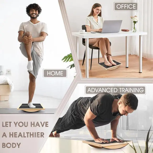 Alt view image 5 of 7 - 2-in-1 Professional Wooden Balance Board & Slant Board, Four Adjustable Incline Board and Calf Stretcher, Stretch Board for Knees Ankle Heel Feet Leg