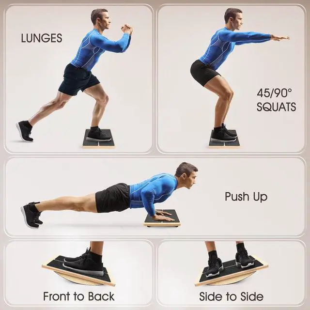 Alt view image 7 of 7 - 2-in-1 Professional Wooden Balance Board & Slant Board, Four Adjustable Incline Board and Calf Stretcher, Stretch Board for Knees Ankle Heel Feet Leg