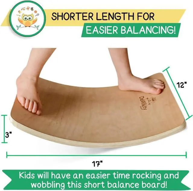 Alt view image 2 of 7 - Balance Board - Wooden Wobble Board for Kids - Compact Balancing Trainer - Poplar Core - Eco-Coating - Sensory Motor Development - Core Strengthening - 17x12x3", Up to 480 lbs Capacity