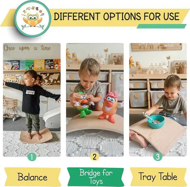 Alt view image 3 of 7 - Balance Board - Wooden Wobble Board for Kids - Compact Balancing Trainer - Poplar Core - Eco-Coating - Sensory Motor Development - Core Strengthening - 17x12x3", Up to 480 lbs Capacity