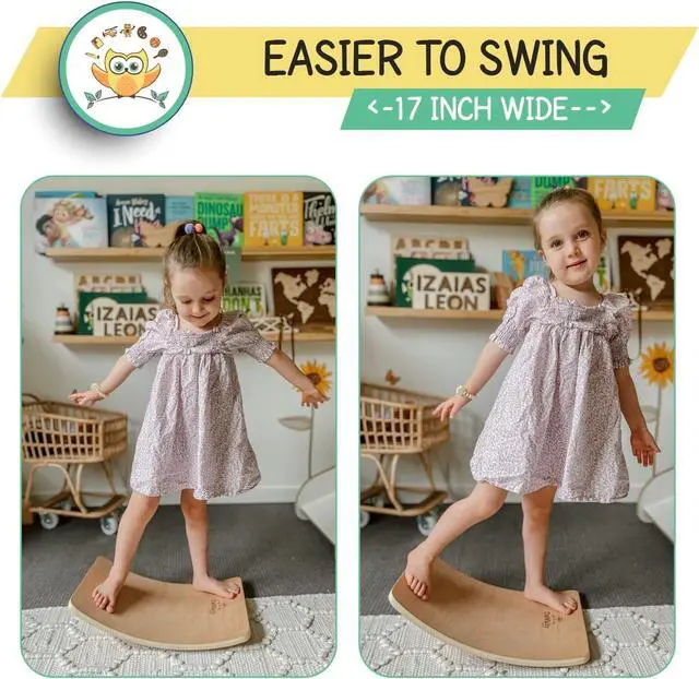 Alt view image 4 of 7 - Balance Board - Wooden Wobble Board for Kids - Compact Balancing Trainer - Poplar Core - Eco-Coating - Sensory Motor Development - Core Strengthening - 17x12x3", Up to 480 lbs Capacity