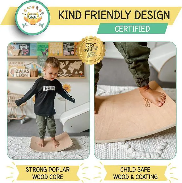 Alt view image 5 of 7 - Balance Board - Wooden Wobble Board for Kids - Compact Balancing Trainer - Poplar Core - Eco-Coating - Sensory Motor Development - Core Strengthening - 17x12x3", Up to 480 lbs Capacity