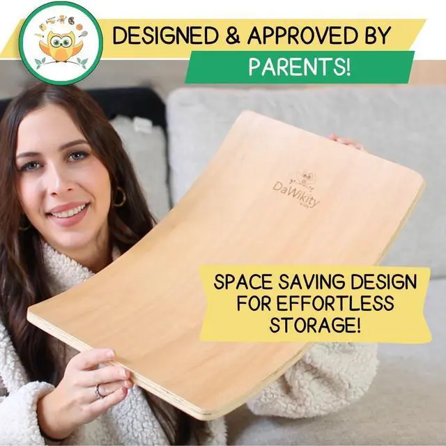 Alt view image 7 of 7 - Balance Board - Wooden Wobble Board for Kids - Compact Balancing Trainer - Poplar Core - Eco-Coating - Sensory Motor Development - Core Strengthening - 17x12x3", Up to 480 lbs Capacity