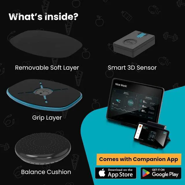 Alt view image 7 of 7 - GoBalance Board - App-Enabled Balance Board. Smart Bluetooth Sensor, 12 FREE Interactive Games - Fun, Balance Training and Home Gym Workout! Boost Coordination & Strength for Teens and Adults