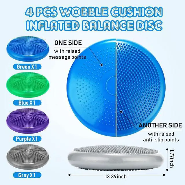 Alt view image 2 of 6 - Jerify 4 Pcs Wiggle Seat Flexible Inflated Wobble Cushion Stability Balance Pad Balance Disc Sensory Seat for Men Women Fitness Physical Exercise Improving Posture Home Office
