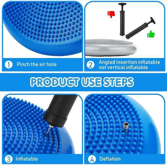 Alt view image 4 of 6 - Jerify 4 Pcs Wiggle Seat Flexible Inflated Wobble Cushion Stability Balance Pad Balance Disc Sensory Seat for Men Women Fitness Physical Exercise Improving Posture Home Office