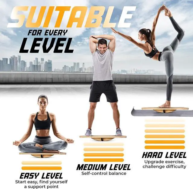 Alt view image 4 of 6 - Yes4All 350LBS Professional Wooden Balance Board for Leg Workout, Anti-Slip Rocker Board, Wobble Board for Standing Desk