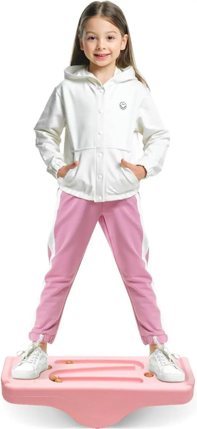 Main image of Kids Rocking Seesaw Balance Board with 5 Wooden Balls Sensory Training Rocking Board Balance Training Equipment Children Indoor Outdoor Activity Toy (Pink)