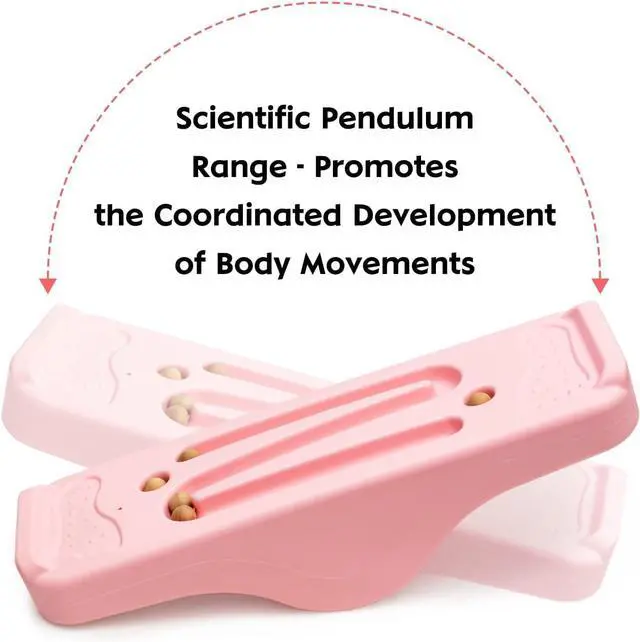 Alt view image 4 of 7 - Kids Rocking Seesaw Balance Board with 5 Wooden Balls Sensory Training Rocking Board Balance Training Equipment Children Indoor Outdoor Activity Toy (Pink)