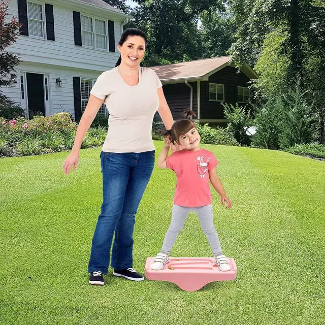 Alt view image 7 of 7 - Kids Rocking Seesaw Balance Board with 5 Wooden Balls Sensory Training Rocking Board Balance Training Equipment Children Indoor Outdoor Activity Toy (Pink)