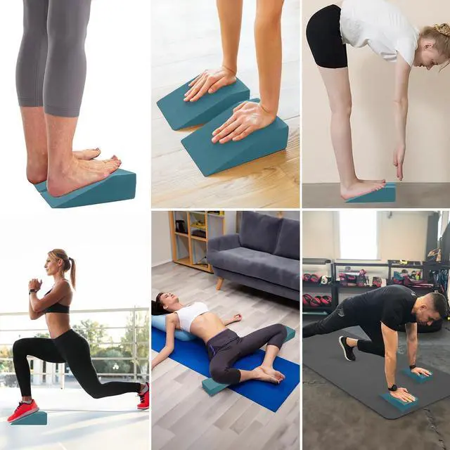 Alt view image 5 of 6 - 2 Pack Squat Wedge Blocks, Supportive Foot Wrist Exercise Wedge Blocks for Squat,Yoga, Pushup, Balance, Stretch, Strength, Pilate, Plank, Physical Therapy, EVA Riser Block for Men Women