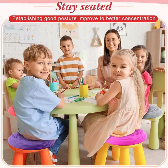 Alt view image 4 of 7 - Libima 8 Pcs Wiggle Seat for Sensory Kids Inflated Wobble Cushion Sensory Seat Flexible Seating for Classroom, Balance Disc with Needle Pump Wobble Cushion for Kids Children