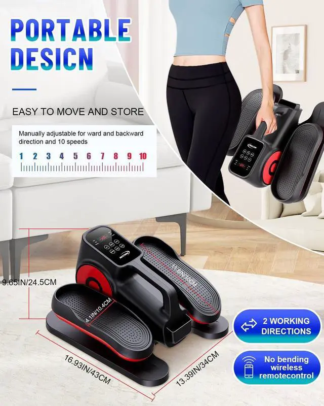 Alt view image 5 of 7 - Under Desk Elliptical Machine, Ellipse Leg Exerciser Electric as Seen on TV for Seniors with Remote Control & 10 Adjustable Speeds,Quiet & Portable Mini Seated Pedal Exerciser