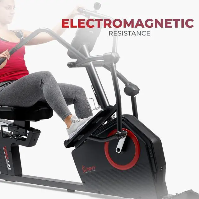 Alt view image 3 of 7 - Sunny Health & Fitness Elite Recumbent Cross Trainer & Elliptical Machine with Arm Exercisers for Home Arm/Leg Training, Easy Adjust Seat & Mesh Backrest, Free SunnyFit App Bluetooth Connectivity