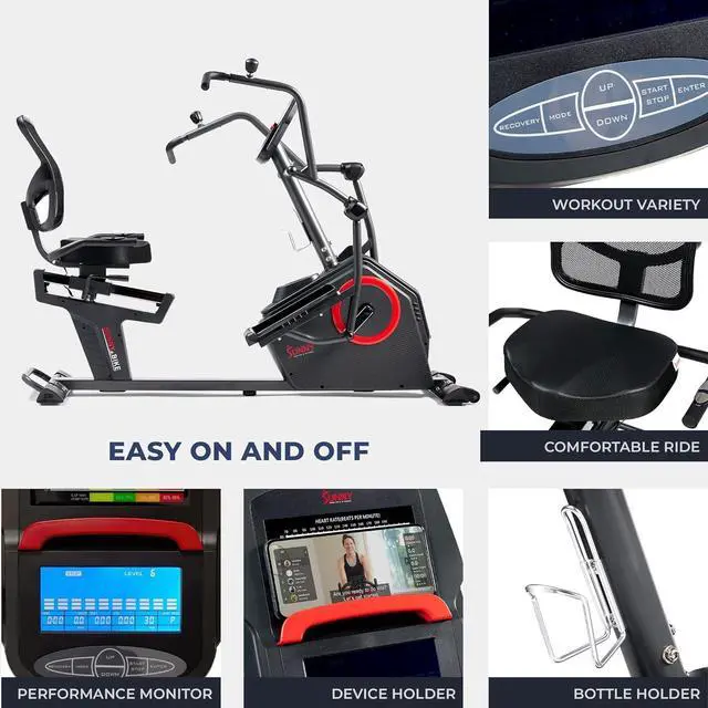 Alt view image 5 of 7 - Sunny Health & Fitness Elite Recumbent Cross Trainer & Elliptical Machine with Arm Exercisers for Home Arm/Leg Training, Easy Adjust Seat & Mesh Backrest, Free SunnyFit App Bluetooth Connectivity