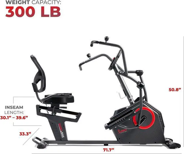 Alt view image 6 of 7 - Sunny Health & Fitness Elite Recumbent Cross Trainer & Elliptical Machine with Arm Exercisers for Home Arm/Leg Training, Easy Adjust Seat & Mesh Backrest, Free SunnyFit App Bluetooth Connectivity