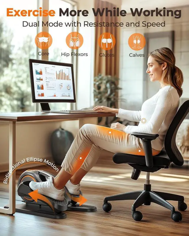 Alt view image 3 of 7 - YOSUDA Under Desk Elliptical with 10 Level Resistances, Motorized Ellipse Leg Exerciser for Seniors Fully Assembled, Seated Pedal Exerciser with Remote Control & Non-Slip Pedals